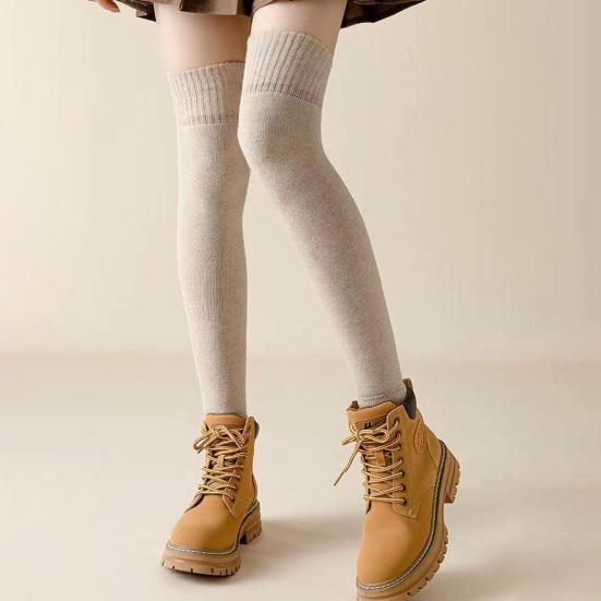 1 Pair Women Knitted Leg Warmer Fall Winter Thick Fleece Sweat Absorbing Warm Solid Color Stretch Above Knee Girls Knit High Boot Stocking Socks