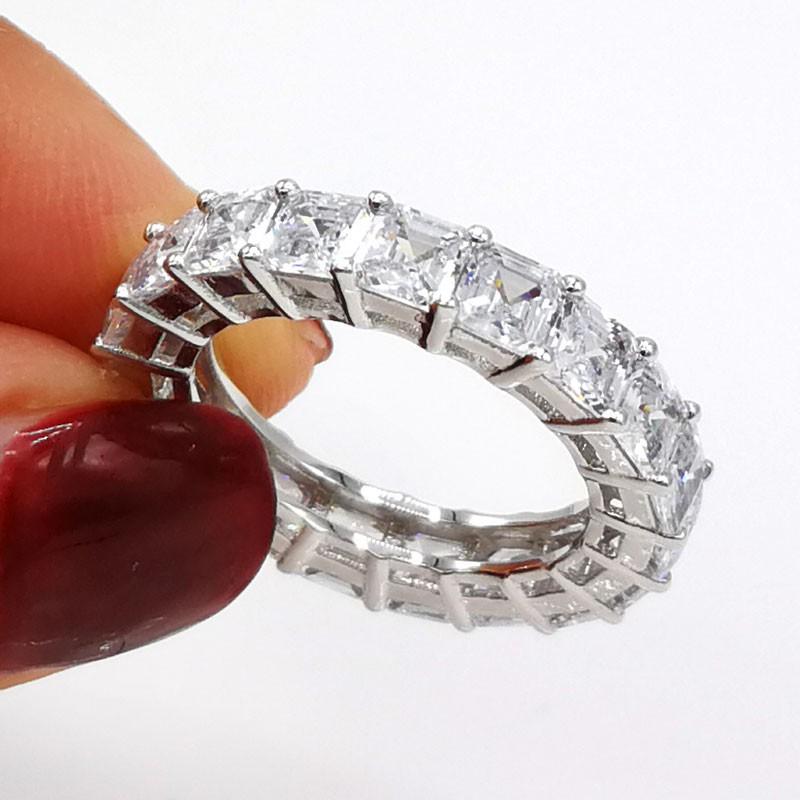 Eternity 925 Sterling Silver Engagement Wedding Band Rings Sets for Women Bridal Princess Cut Diamond Promise Party Jewelry Gift