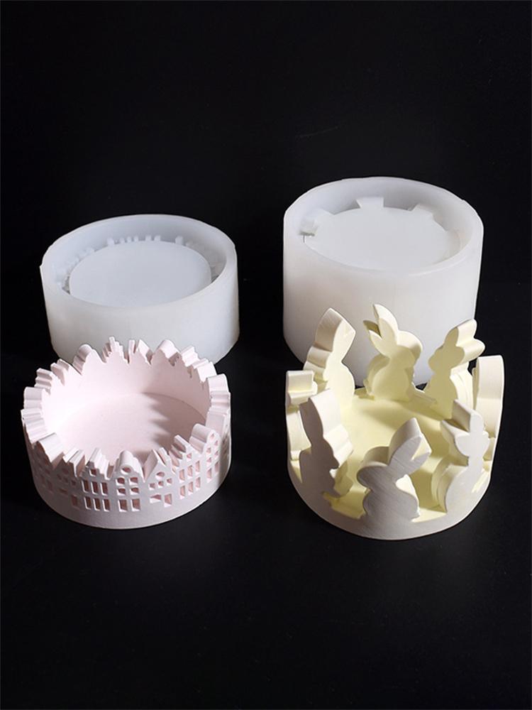 Пасхальные силиконовые формы в виде кролика с прорезями, сделай сам, подставка для стаканчиков для чайных свечей, форма для гипса, алебастра, цемента, бетона, форма для украшения дома