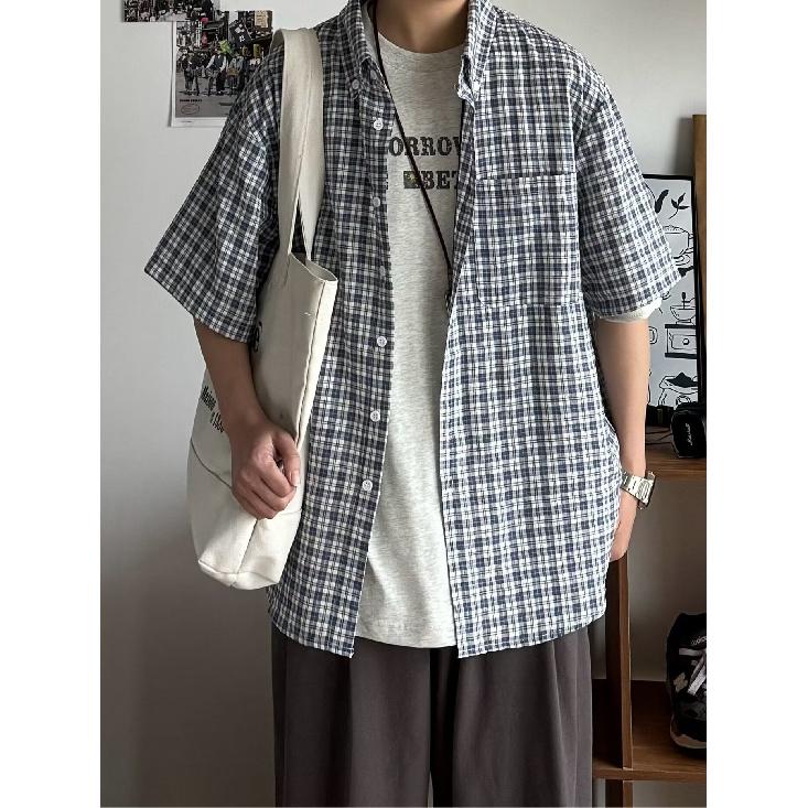 Рубашка с коротким рукавом в стиле ретро из джинсовой ткани, летняя модная мужская и женская марка, японский ретро-тренд с коротким рукавом, классная и свободная рубашка