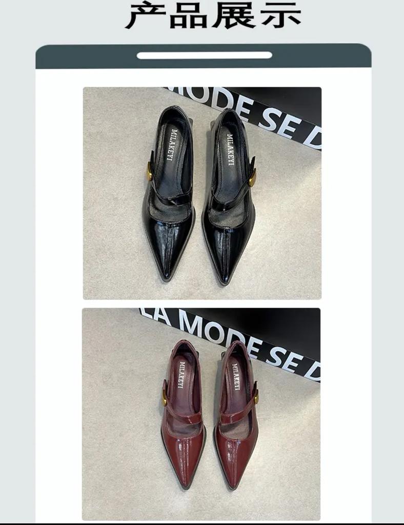 Spring New Style Pointed Toe Elegant Low Heel Women's One-Strip Leather Shoes Low-Cut Sexy Single Shoes