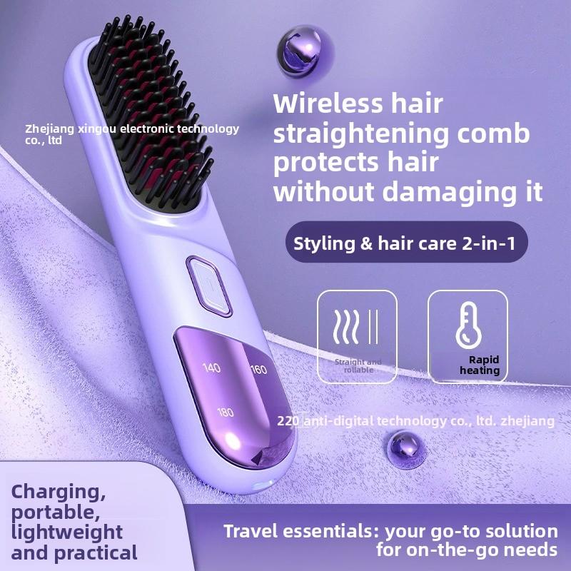 Cepillo alisador de pelo inalámbrico portátil mini peine iónico recargable para viaje