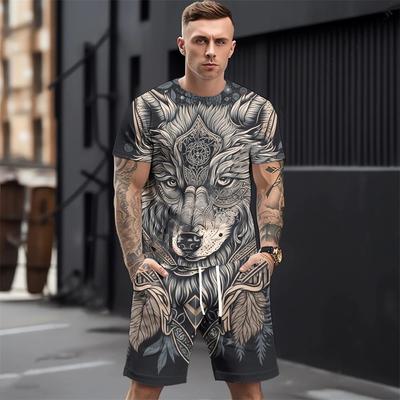 Летние мужские комплекты футболок, модная одежда с 3D принтом животных, необходимая одежда для мужчин, повседневный спортивный костюм, спортивный костюм из двух предметов для бега, спортзала