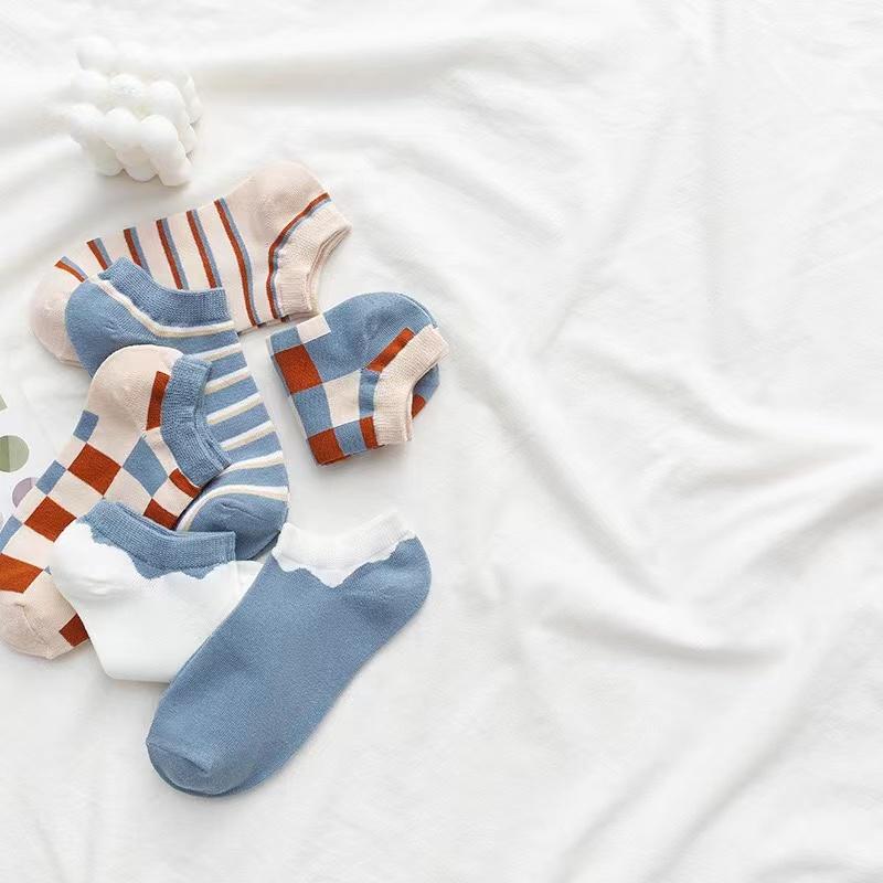 6 пар женских носков на весну и лето, на четыре сезона, в полоску, в клетку, модный тренд, простые и удобные, в спортивном стиле