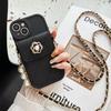 Роскошный чехол-кошелек с ромбической камелией для iPhone 15 14 13 12 11 Pro Max XR XS 7 8 Plus, кожаный чехол с ремешком через плечо с жемчугом