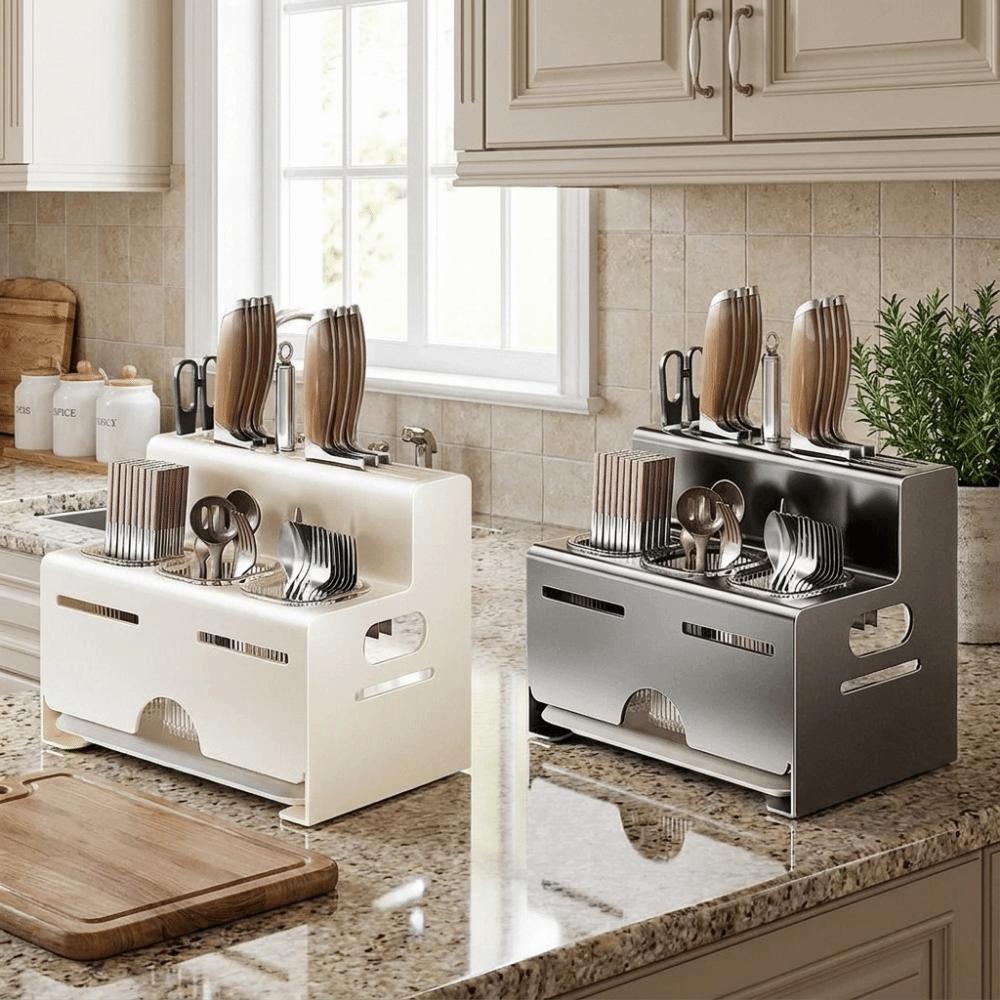 Large Capacity Countertop Cutter Holder Wall Mounted Cutter Storage Rack for Kitchen
