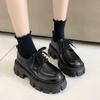 Height-increasing New Thick-soled Muffin Shoes Women's Autumn Patent Leather Small Leather Shoes Round Head Lace-up Single Shoes