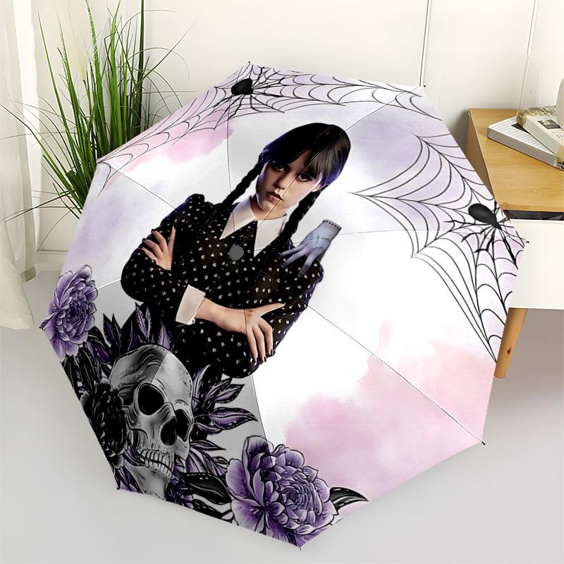 1pc Wednesday Automatic Folding Umbrella - Portable Collapsible Design, 8-Rib Iron Frame yy251209064