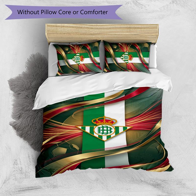 Real Betis Football Printed 3 Pieces Bedding Set, Comfortable Skin Friendly Bedroom Duvet Cover Set