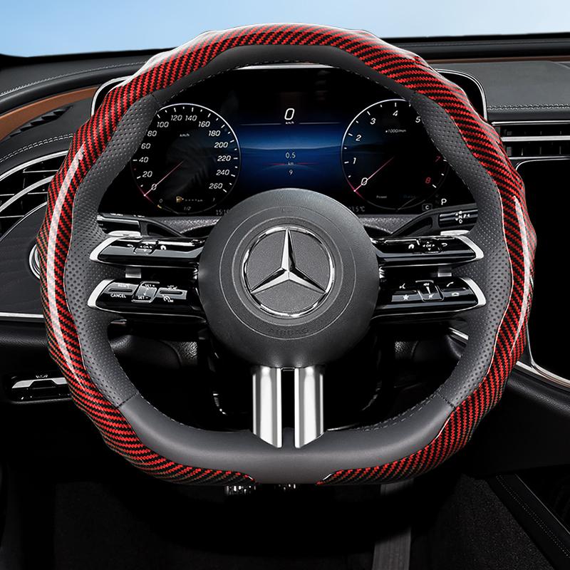 Suitable for Mercedes-Benz Carbon Fiber Texture Steering Wheel Cover Snap-On Wave-Shaped Sports Design Protective Case Class Gle Glc Gla BC2