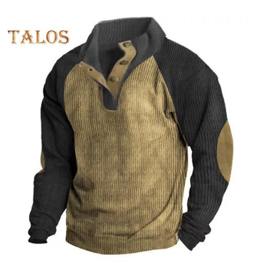 Весна Осень Мужская Толстовка Цветные Блоки Пэчворк Ретро Стиль Полуоткрытый Воротник-стойка Топ Плюс Размер Свободный Длинный Рукав Топ Повседневная Жизнь Офис