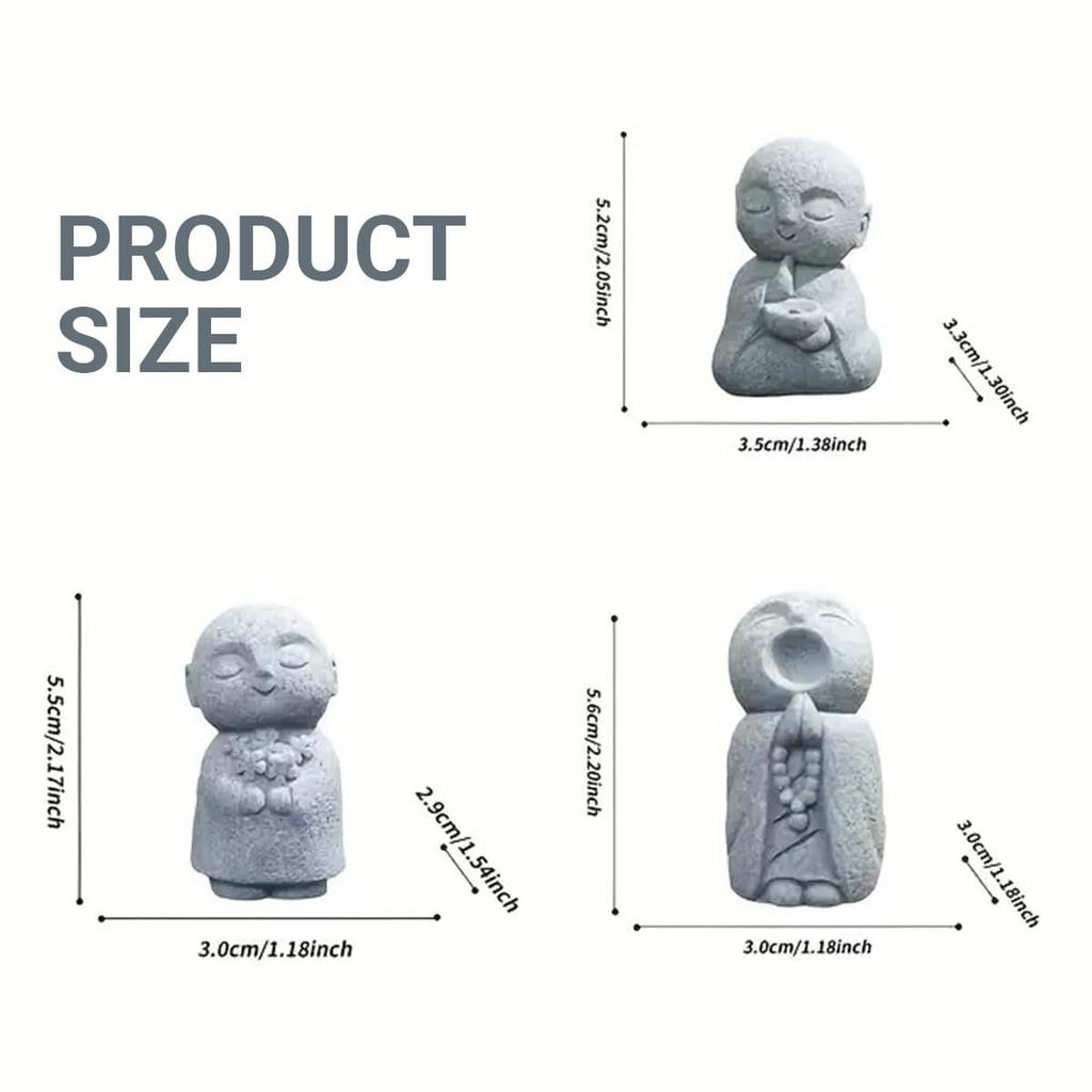3pcs Japanese Monk Statue Praying Zen Sandstone Mini Baby Buddha Idol Figurine