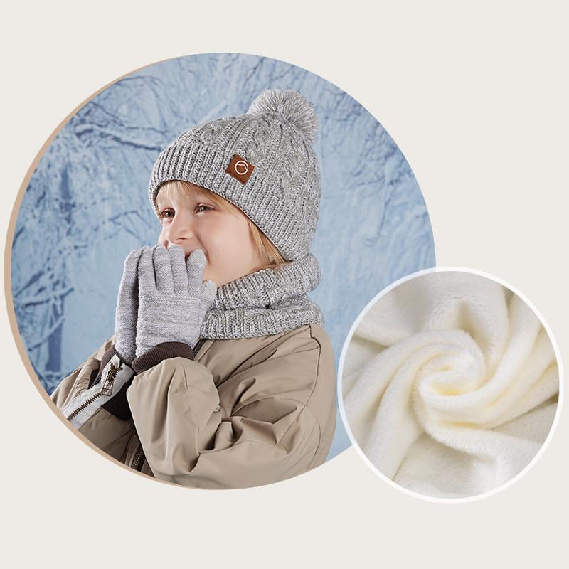Children's Cap Scarf Gloves Three-Piece Set Coldproof Wool Cap Boys Girls Outdoor Warm Knitted Hat