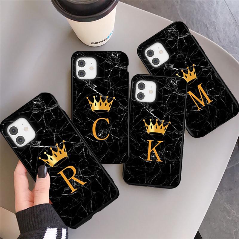 Чехол для телефона с буквами от A до Z для Iphone 13 Pro Max 11 12 Mini X XR XS Max 12 Pro 8 7 Plus SE 2020, черный чехол с мраморным узором