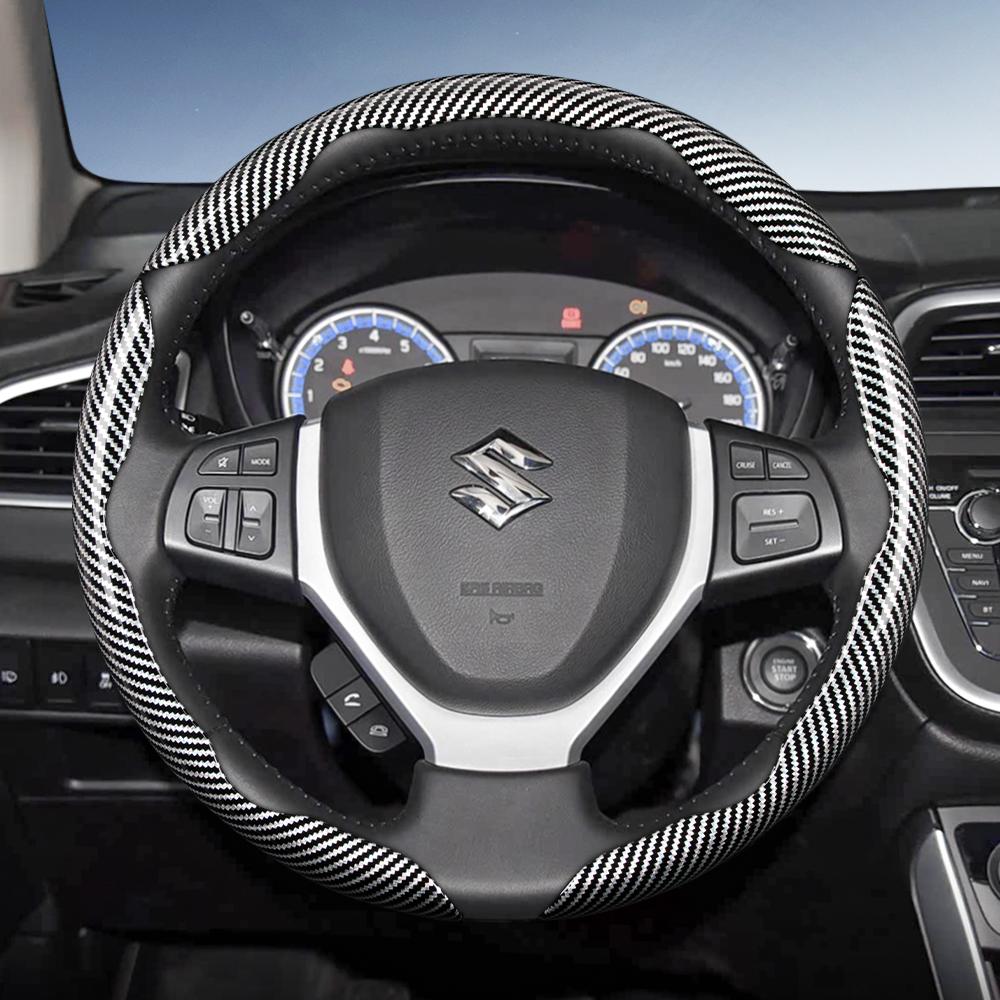 zkfan8 Suitable for Suzuki Carbon Fiber Texture Steering Wheel Cover with Segmented Quick-Release Design for Wagon R Swift Ertiga Brezza Baleno Fronx