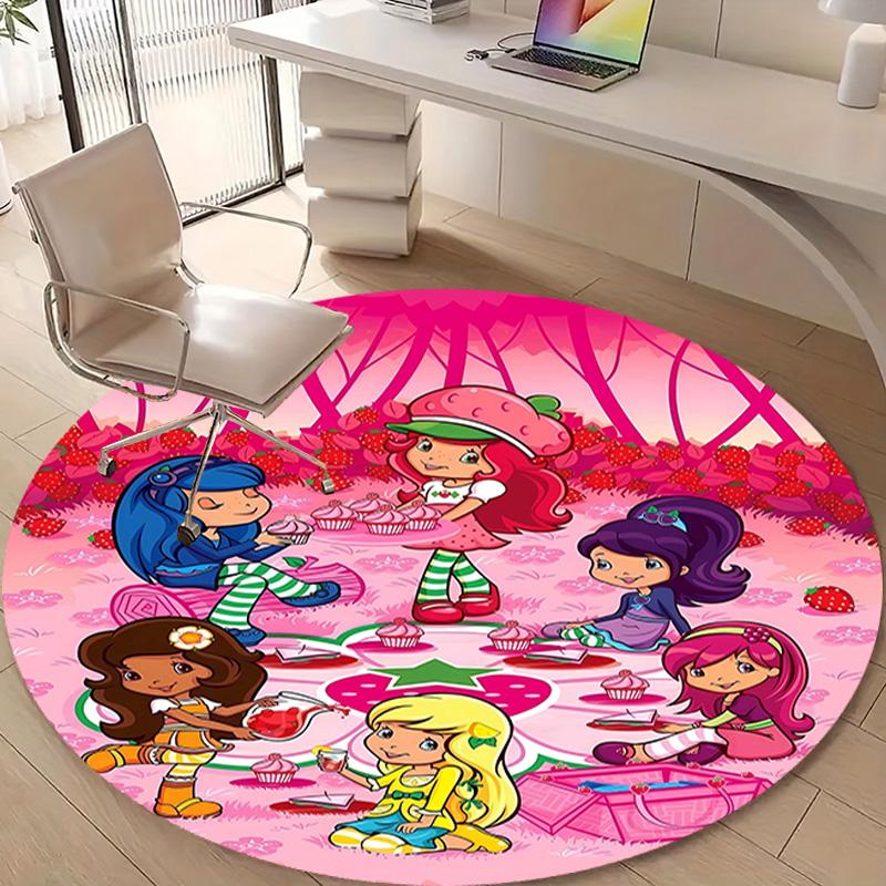 1pc Strawberry Princess5 Design Printed Area Round Carpet for Bedroom Living Room Home Decor Rugs Mat Non Slip Mat Rug for Bedside