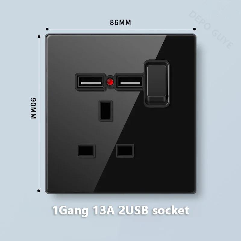 Стандарт Великобритании 20 Вт Type-C розетка для быстрой зарядки универсальный настенный выключатель света на 2 направления, черное закаленное стекло двойная 3-контактная USB розетка
