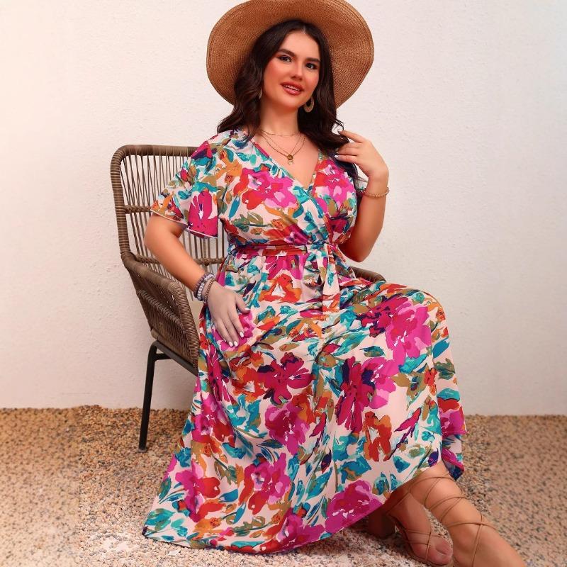 Платье А-силуэта с цветочным принтом и шнуровкой, утягивающее талию