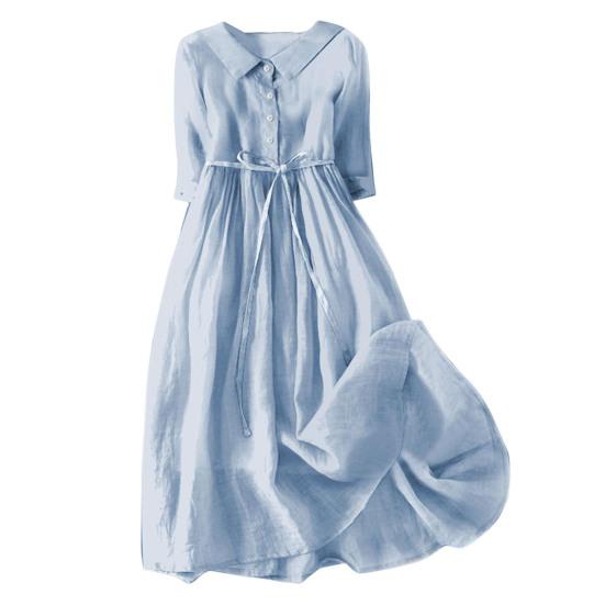 Женское весеннее платье с цветочным принтом, со средним рукавом, с отворотом, V-образным вырезом, на шнуровке, с высокой талией, трапециевидной формы, полуоднобортное богемное плиссированное платье миди