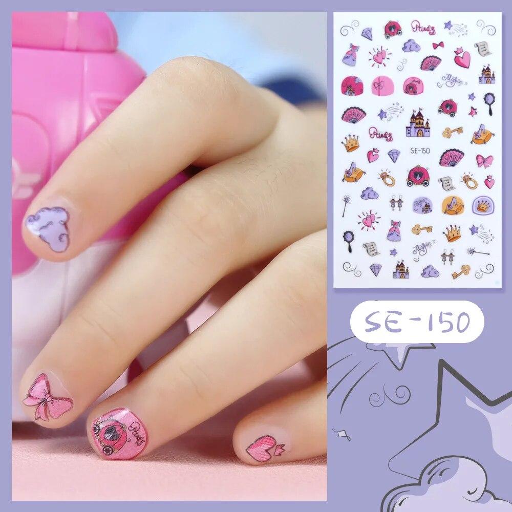 Новые детские наклейки для ногтей принцессы с героями мультфильмов, блестящие разноцветные цветы, наклейка «сделай сам», детская игрушка, каваи, украшения для девочек