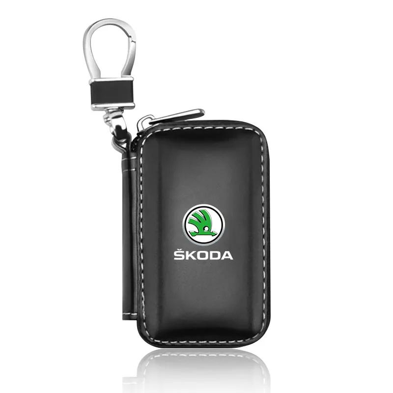 Кожаный кошелек для ключей Сумка для автомобильных ключей Многофункциональный чехол для ключей Автоаксессуары Для Skoda Fabia 1 2 Octavia RS Superb Rapid Karoq Vision