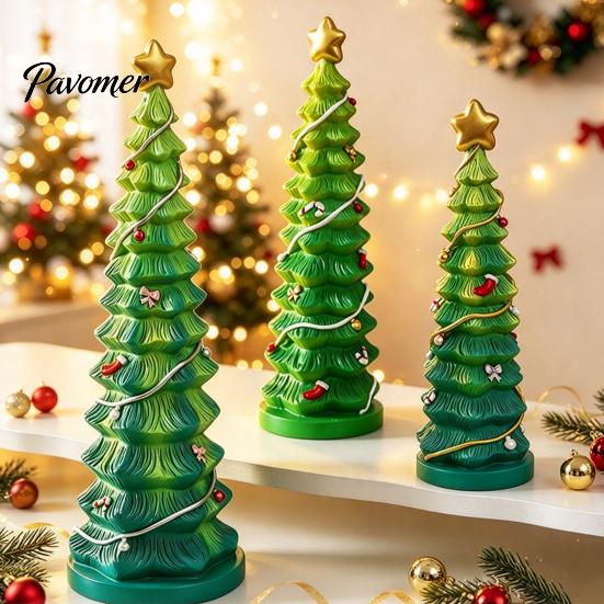 Decorative Resin Candy Decor Christmas Tree Figurine, Gradient Green Orange Tabletop with Star Holiday Topper, Hand-Painted Ornament for Home