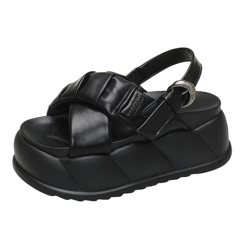 7 см роскошные дизайнерские женские сандалии из кожи 2024 года на платформе, массивные спортивные туфли на танкетке для женщин, летняя обувь для студентов, большой размер