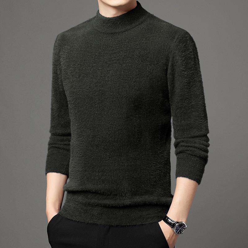 Осенний утолщенный свитер, мужской джемпер с полуводолазкой, вязаный теплый свитер, имитация норки, джемпер для молодежи и людей среднего возраста