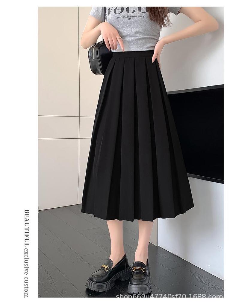 Pleated Midi Skirt for Women - High Waist Ballet Style A-line, Perfect for Autumn and Winter Commutes
