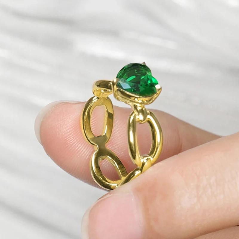 Huitan Creative Green Heart CZ кольца современные модные обручальные кольца аксессуары шикарный полый дизайн изящные вечерние украшения для женщин