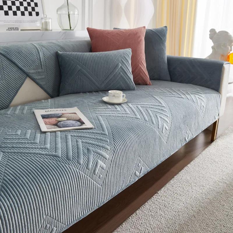 Winter Quilted Sofa Cushion Dutch Velvet Sofa Cushion Modern Simple Thickeneding Non-Slip Sofa Cushion Light Luxury Couch Cover