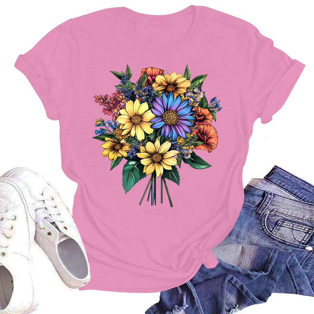 Женская повседневная свободная футболка с принтом, круглый вырез, пуловер, короткий рукав, топ