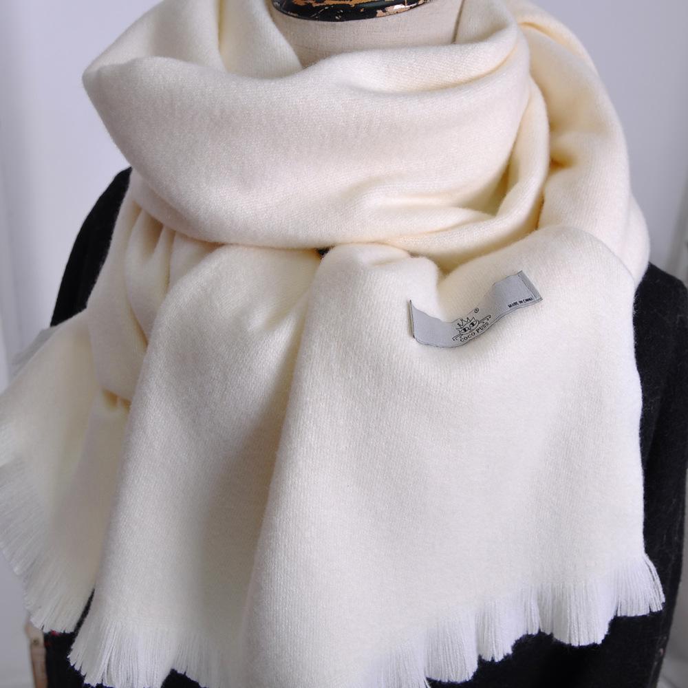 Solid Color Thickened White Short Beard Scarf Women's Solid Color Cashmere Scarf Annual Meeting High-end Short Beard Scarf