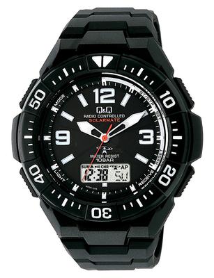 Cue Cue Водонепроницаемые до 10 Бар Черный на солнечной батарее & MD06-305 Мужские часы, ATM, Радиоуправляемый хронограф,