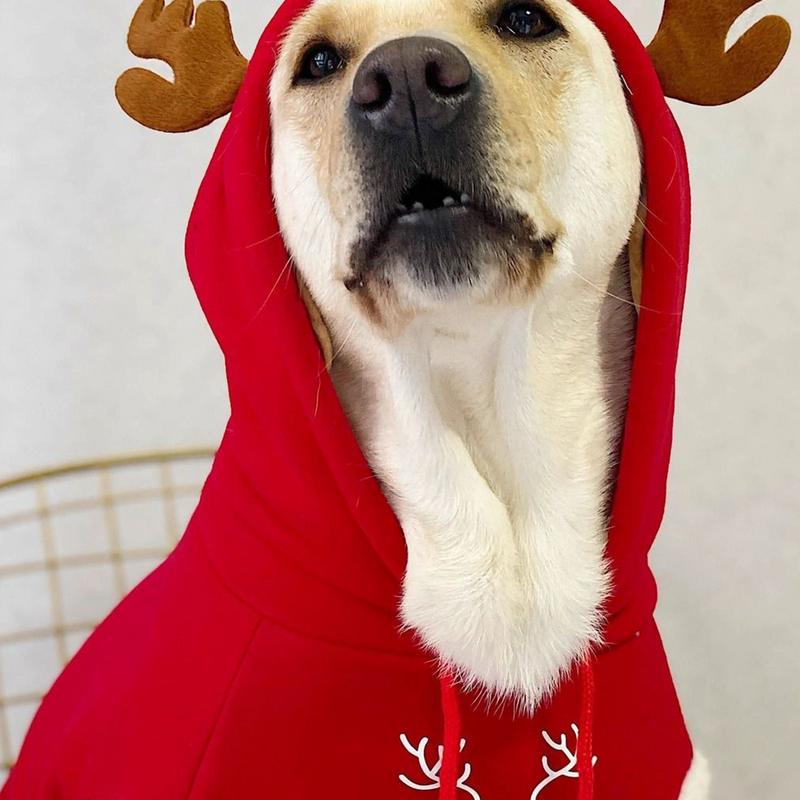 Christmas Dog Clothes Pet Dog Clothes Winter Warm Cotton Fleece Christmas Fawn Sweatshirt Large Dog Golden Retriever Labrador