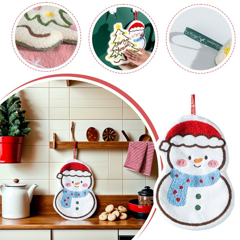 1/3Pcs Christmas Coral Fleece Hand Towels for Kitchen Bathroom Cartoon Gingerbread Man Snowman Tree Design Towel New Year Gifts