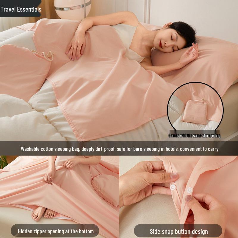 Portable Stain-Proof Cotton Sleeping Bag: Detachable, Solid Color Duvet Cover with Bed Sheet for Travel and Hotel Stays.