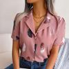 Women's Summer Casual Loose Feather Collar Short Sleeve Blouse Top All Match Shirt Suit