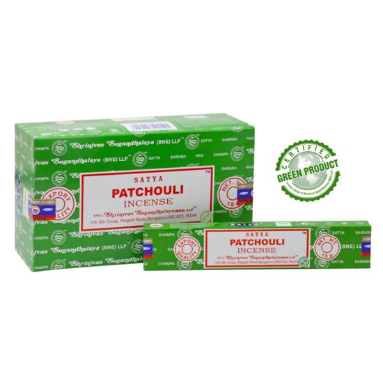 Satya Ароматические палочки пачули Agarbatti 180 грамм коробка | 12 упаковок по 15 грамм в коробке | Экспортное качество