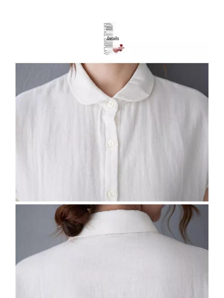 Женская хлопково-льняная рубашка большого размера в художественном стиле - Универсальный модный летний топ с коротким рукавом или без рукавов для мужчин