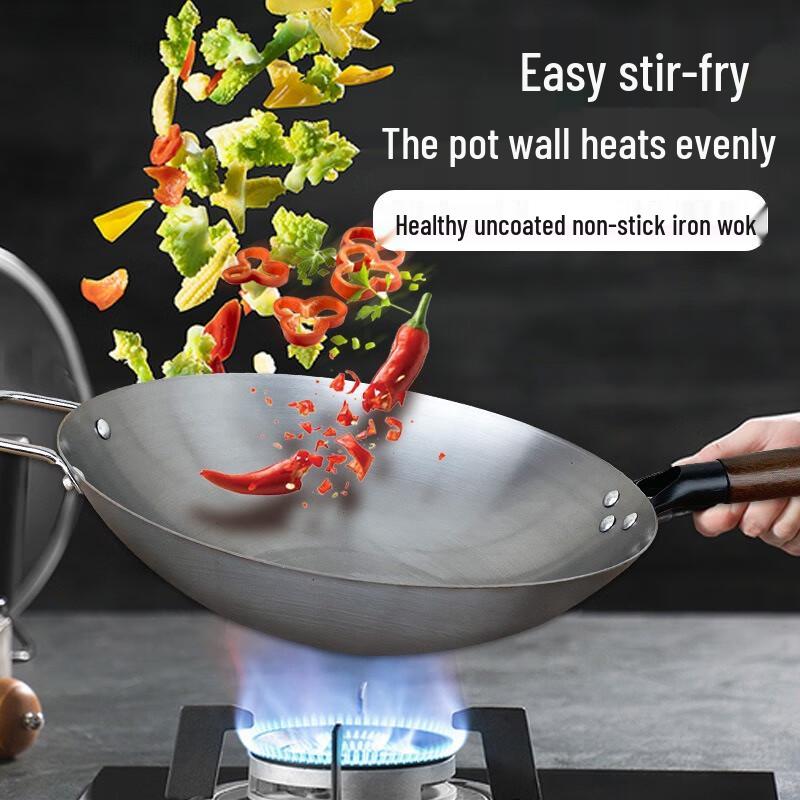 Wutuo 40cm Refined Iron Stir-fry Wok with Beechwood Handles
