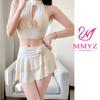 Solid Color Skirted Swimsuit: Split Design, Tummy-Covering, Fairy Style, Slimming, Conservative, Fresh Look for Women