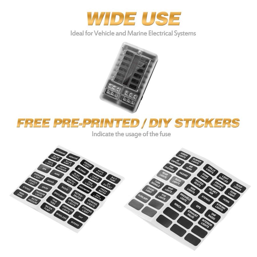 Automotive Boat 12-Way Blade Fuse Box Block Holder Red LED Indicator DC32V 100A