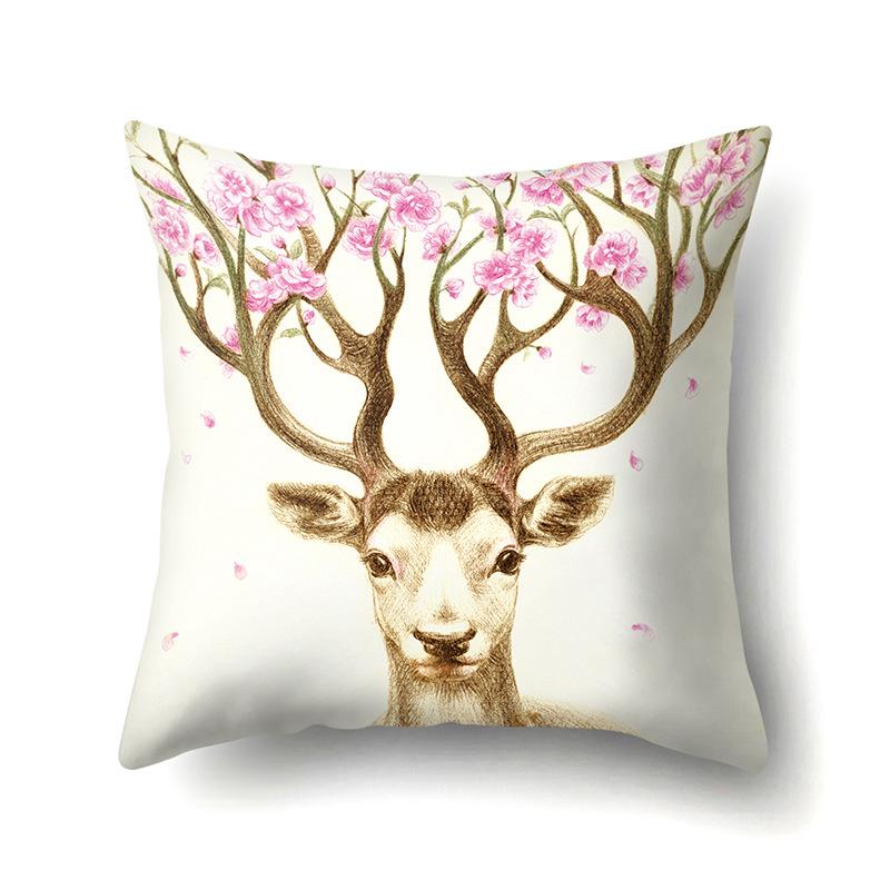 Polyester Pillowcase Automobile Decoration Home Printed Deer Pillowcase Waist Cushion Cover Car Cushion Head Cushion Cover