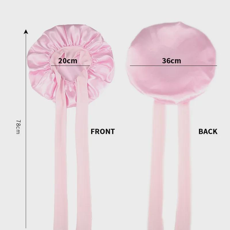 High Elastic Satin Nightcap with Wide Brim & Bow for Salon Hair Care