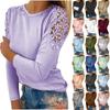 Womens Lace Hollow Out Tops Fall Cold Shoulder Shirts Long Sleeve Crewneck Blouses Casual Loose Pullover Shirts