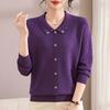 Middle-aged and Elderly Lapel Autumn Clothes New Knitted Sweater Top Mother Spring and Autumn Long-sleeved Sweater Fashionable Base Shirt