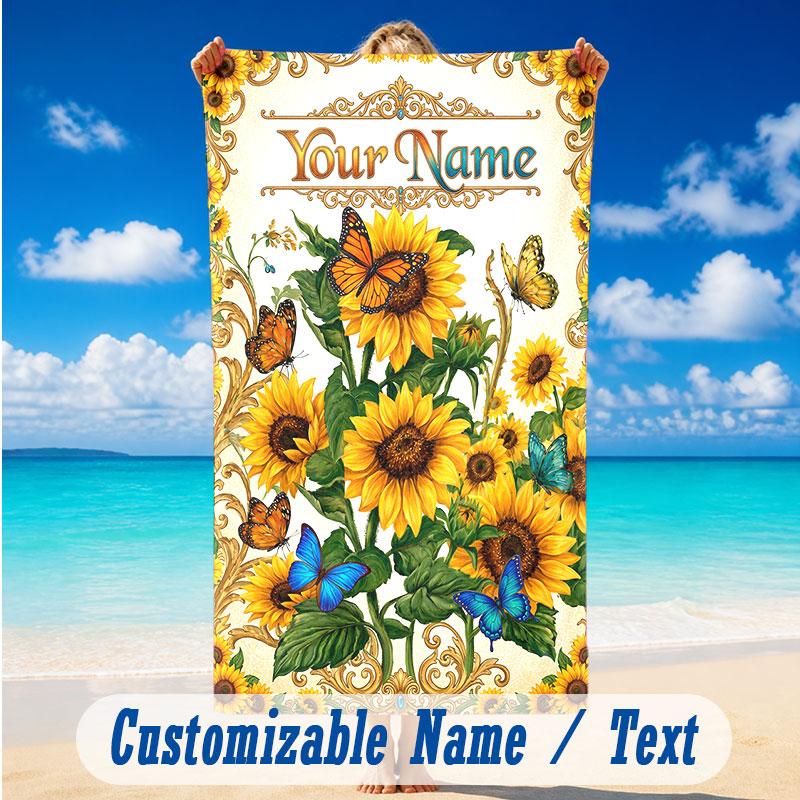 Butterfly Theme Beach Towel Personalized Custom Name & Text Soft Quick Dry Beach Towel for Swimming Travel