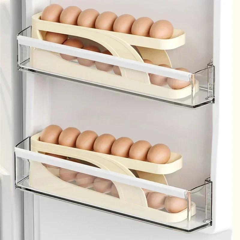 НОВЫЙ автоматический подвижный держатель, стойка для холодильника, ящик для хранения яиц, контейнер, кухонный холодильник, диспенсер для яиц, холодильник, кухонный органайзер