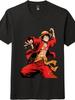 One Piece Luffy Action Pose Casual T-Shirt, Cartoon Unisex Tee, Black and White